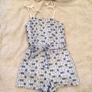 Francesca’s Miami Blue Floral Eyelet Lace Romper
